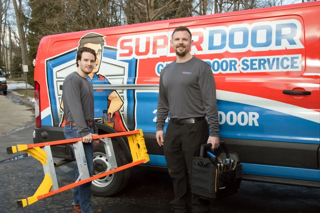 techs standing by branded service truck