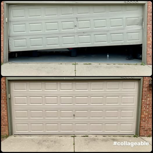 Door off track, damaged panels
