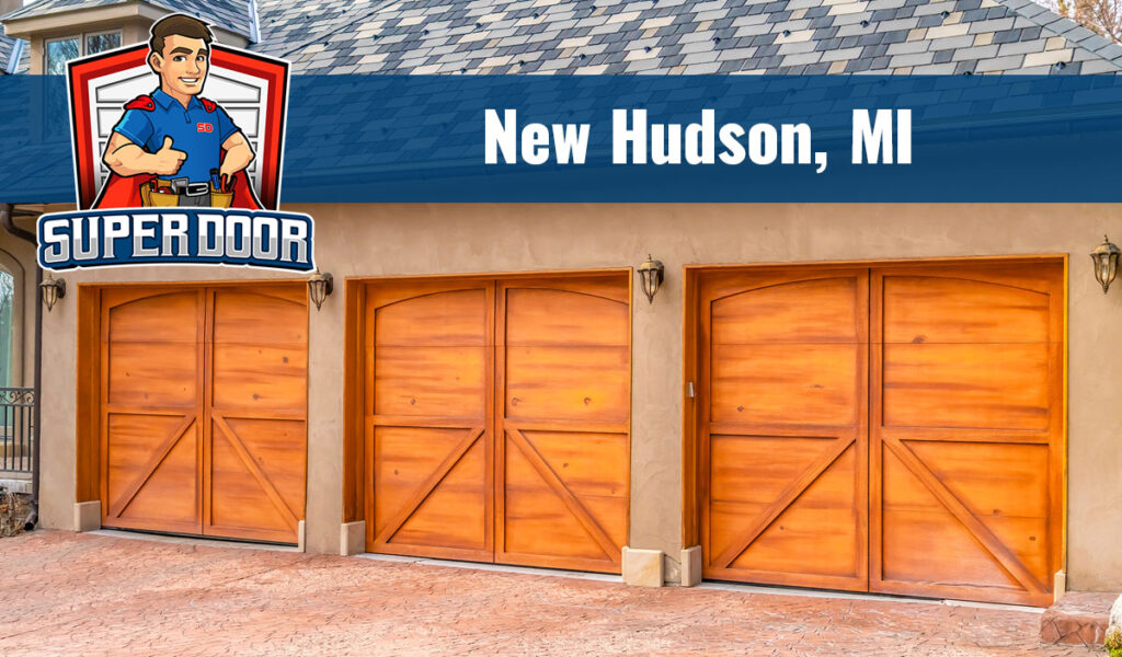 New Hudson Mi home with newly serviced garage doors by super door team 